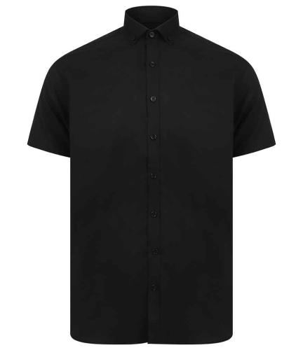 Henbury Modern Short Sleeve Slim Fit Oxford Shirt - BLK - XL